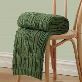 Aormenzy Cable Knit Throw Blankets 50 x 60 Inches, Soft Cozy and Lightweight Knitted Blanket, Machine Washable Acrylic Blanket, Decorative Throw Blanket for Couch Sofa Bed, Forest Green