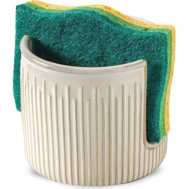 Soporte de esponja de cerámica para fregadero de cocina, estante para esponja de limpieza, organizador compacto de fregadero estilo granja, blanco esmaltado
