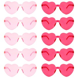 10 Pairs Heart Sunglasses Heart Shaped Sunglasses Hot Pink Heart Sunglasses Bulk Rimless Fun Trendy Transparent Colorful Heart Glasses for Women Girl Bachelorette Birthday Disco Party Favor