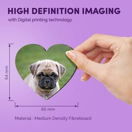 1 x Heart MDF Magnets - Adorable Pug Puppy Dog 16768