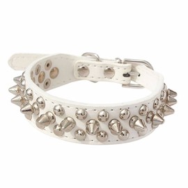 Dogs Kingdom 10"-24" Length Soft Leather Mushrooms Rivet and Spikes Studded Adjustable Buckle Pet Puppy Dog Collar for Small Medium Large Dogs Breeds