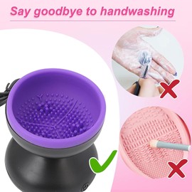 Limpiador Eléctrico de Brochas de Maquillaje, Máquina Limpiadora Súper Rápida, Limpia a Fondo los Residuos, Limpieza sin Esfuerzo, Ideal, Portátil y Fácil de Usar (Negro