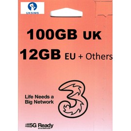 UK 100GB PAYG SIM – 12GB EU Data – 30 Days Validity | Unltd Texts & Mins | Total 71 Destinations Worldwide (100GB)