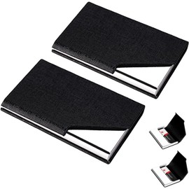Estuche para Tarjetas de Presentación Premium, 2 Piezas Porta Tarjetas de Piel y Acero Inoxidable, Porta Tarjetas de Presentacion para Hombres, para Tarjetas de Identificación y Crédito