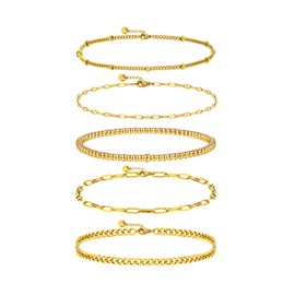 Gold Stainless Steel Waterproof Bracelets For Women Stack Water Proof Non Tarnish Stacked Dainty Set Jewelry