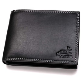 Fa.Volmer ® Stabile Schwarze Herren Geldbörse echt Leder Querformat mit RFID Schutz #First-Class