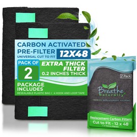 Breathe Naturally Universal Cut To Fit Carbon Activated Air Filter - Replacement Charcoal Filters - Pre Filter Carbon Sheet for Air Purifier, Vent Filters & More - Packed in USA (Pack of 2, 12x48)