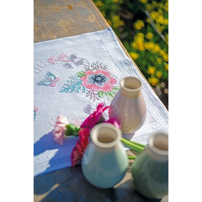 Vervaco Pastel Flowers Table Runner Kit
