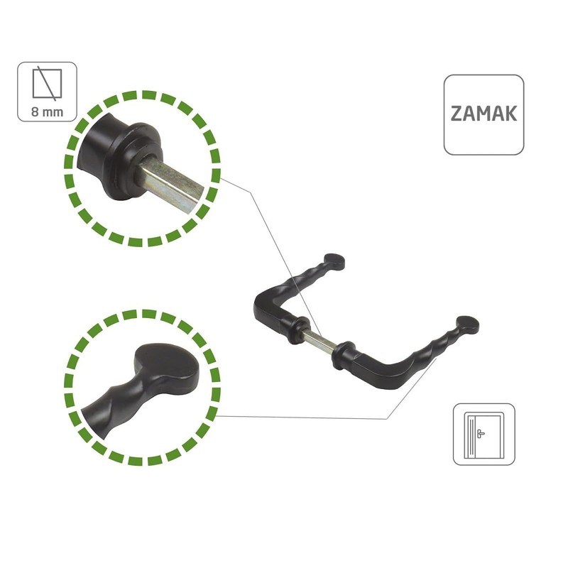MS Beschläge Pair of Handles Black Matt Solid Zamak Door
