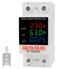 PJERJZN 230V 63A Smart Voltage Protector - Adjustable Over/Under Voltage Stabilizer with KWh Energy Meter & Triple LED Display for Home Electrical Protection
