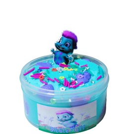 Bibble Fluff Cloud Cream Slime with Bibble Charm and Flower Sprinkle Mix - Teal & Purple, Huckleberry & Mixed Berries - Bibble Fluff: 8oz