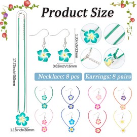 SUNNYCLUE 16pcs 8 colors Flower Earrings And Necklace Set Plumeria Jewellery Set Polymer Clay Summer Hawaiian Sun Floral Dangle Earrings Necklaces Jewellery for Women Boho Trendy Wedding Party Favors
