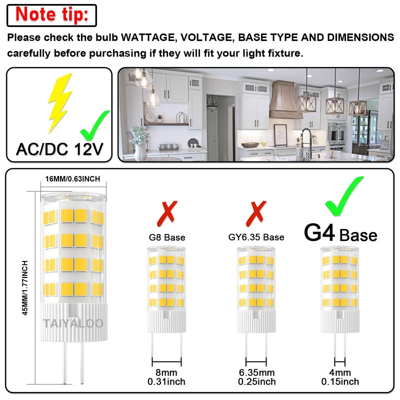 TAIYALOO G4 LED Bulb 5W 4000K Natural White 12V AC/DC