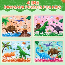 WERNNSAI Dinosaur Wooden Jigsaw Puzzles for Kids - Educational Toys Toddler Jigsaws Puzzle Board 4 Packs with 24 Pcs Puzzles Learning Toys for 3 4 5 6 Years Old Children Boys Girls Gifts