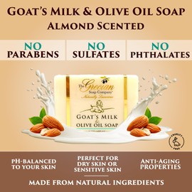 Goat Milk & Olive Oil Soap Bar – Almond Scent, Natural Bar Soap for Dry & Sensitive Skin, Moisturizing & Nourishing Body Soap Bars, Made in USA, Goat Milk Soap