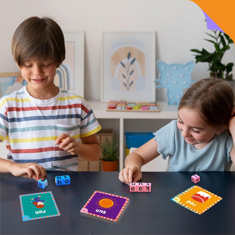 Word Spelling Game, 80 First Words with Wooden Alphabet Puzzle