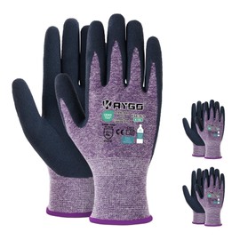 KAYGO Work Gloves for Women KGE19L Eco Friendly Gloves with Breathable Rubber Coated, 3 Pairs,Medium,Purple