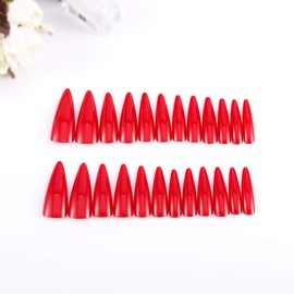Mosako Stiletto Press on Nails Extra Long Fake Nail Red False Nails Tips Glossy Full Cover Acrylic Nails Faux Fingernails Manicure Designed Stick on Nails for Women and Girls 24Pcs