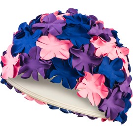 Aqua Speed Swimming Cap with Flowers Retro Women's Swimming Cap Colourful Swimming Cap Waterproof Women's Swimming Cap for Long Hair Swimming Cap Long Hair Latex Purple Pink Navy Bloom