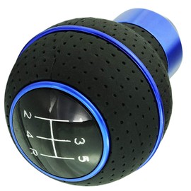 Lunsom Leather Gear Stick Knob 5-Speed Shift Head Manual Shifter Shifting Handle Accessory for Most Automatic MT Cars, Truck (Black&Blue)