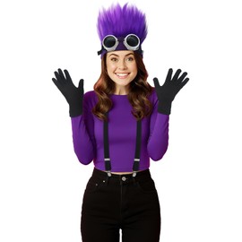 4 Pcs Purple Halloween Costume Accessories for Women Vintage Steampunk Goggles Hairy Headband Gloves Suspender for Women Halloween Party Cosplay Costume