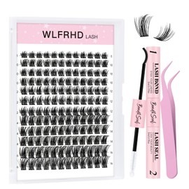 Lash Clusters Kit 144Pcs D Curl Lash Extension Kits Eyelash Extensions Individual Lashes Kit with Cluster Lashes Bond and Seal and Eyelash Extensions Tweezers DIY at Home(22-1,D-8-16MM）