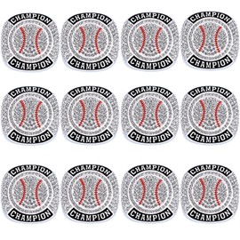 CHXIXUE Size 7-14 Softball Baseball Championship Rings Basebll Ring Trophy Sport Ball Award Gift Winner Tournament Team (12 pcs silver baseball rings, size 11)