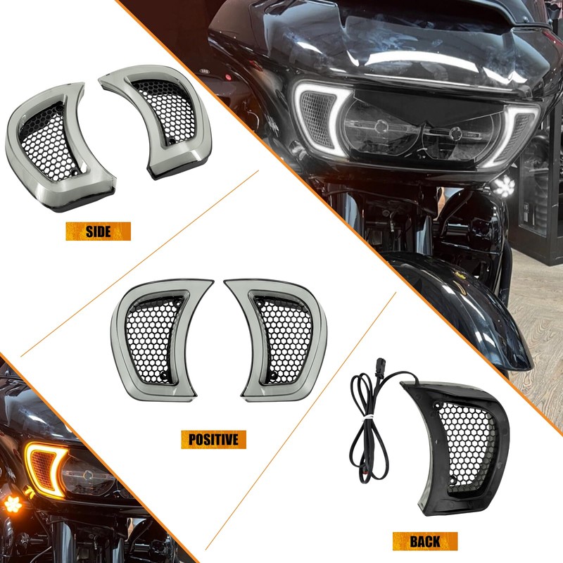 HCmotorku LED Headlight Vent Accents Turn Signal Light Running Light