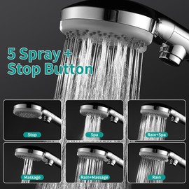 DOILIESE Handheld Shower Head with 79" Extra Long Hose 7 Modes High Pressure Shower Head with On Off Switch Button and Powerful Wash Modes for Pets Bath, Chrome
