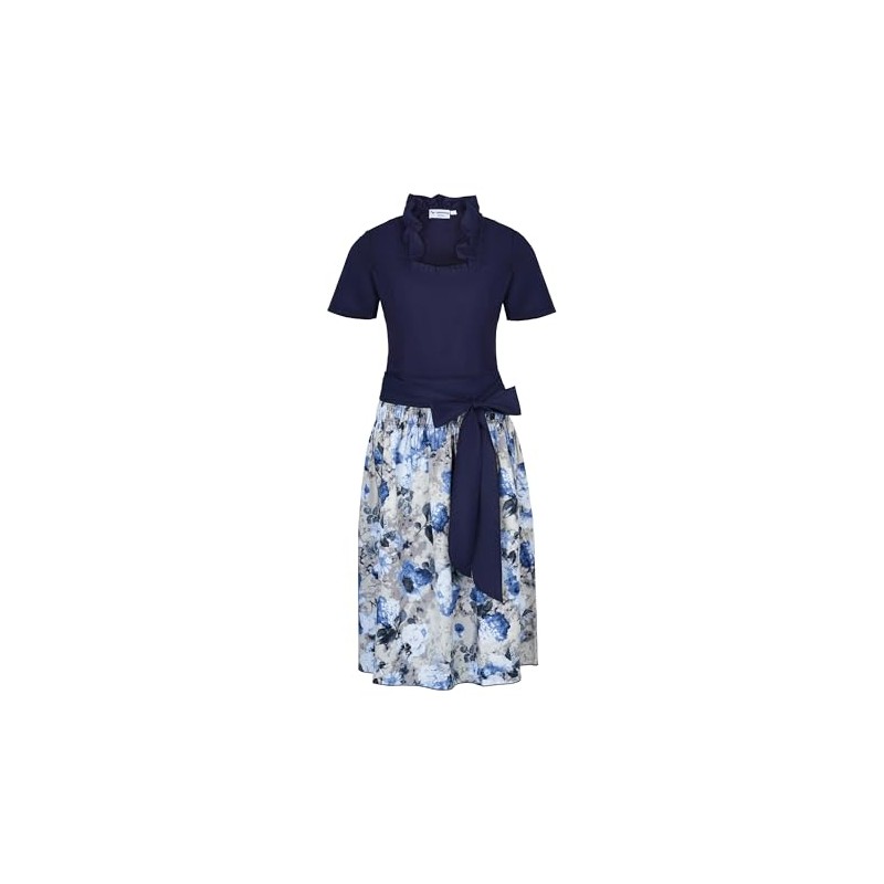 Women's Costume Skirt Dirndl Set with Bow Blue Floral Pattern