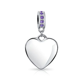 Engraved A-Z Monogram Purple Crystal Accent Bale Dangle Heart Shaped Alphabet Initial Charm Bead for Women .925 Sterling Silver European Bracelet Simulated Amethyst Birthstone Adjustable, Other.