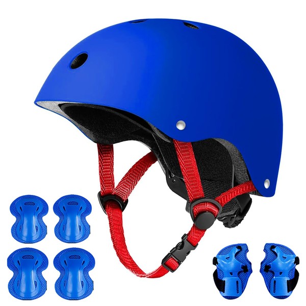 WYQSX Skater Helmet Children's Bicycle Helmet Skater Helmet with Knee Pads Elbow Pads Wrist Guards for 3-16 Years Old Boys Girls (48-54 cm)