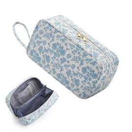 Jiliyote Travel Makeup Bag Corduroy Cosmetic Bag-Portable Cosmetic Organizer Make Up Toiletry Storage Wash Bag with Zipper for Women Girls