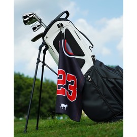 BIG TEETH Golf Towels for Golf Bags, Magnetic Golf Towel with Clip, Funny Golf Towel Basketball Jerseys Shapes, Sports Style (Black NO.23 Without Magnet)