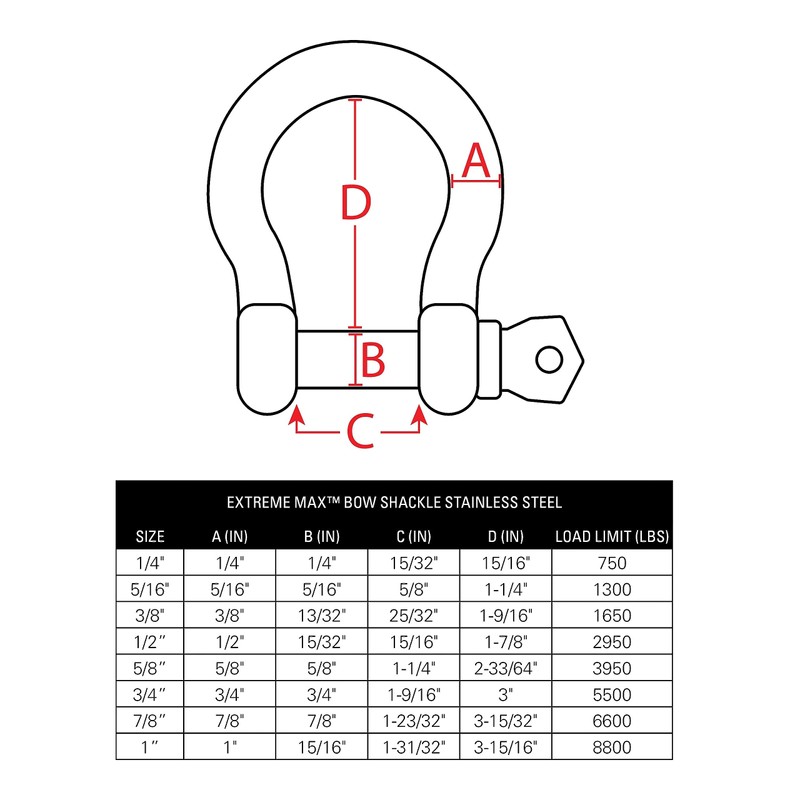 Extreme Max 3006.8288.2 BoatTector Stainless Steel Bow Shackle - 1/4",