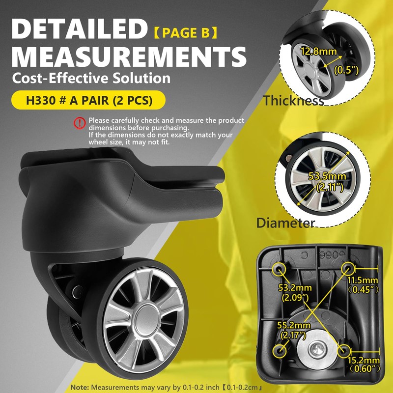 NUOZE Duel Spinner Luggage Wheels Replacement for Suitcase, Wheels Parts