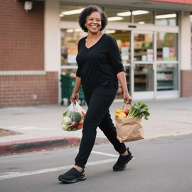 STQ Wide Toe Box Shoes Women Walking Shoe, Hook and Loops Orthopedic Shoes with Arch Support for Seniors, Bunions, Plantar Fasciitis, Hammertoes, Swollen Feet, All Black Size 7.5