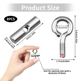 Pack of 6 Piping Stoppers 8-10 mm - Stopper for Piping Rail with Eyelet - Stainless Steel Piping Stopper with Carabiner - Piping Rail Accessories for Caravan, Motorhome, Camping, Tent & Boat 4 butées