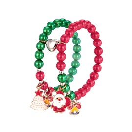 FUTIMELY Christmas Beaded Bracelets Set Santa Candy Christmas Tree Heart Matching Couple Charms Stretch Bracelets Green and Red Beads Bracelet for Women (Christmas-B)