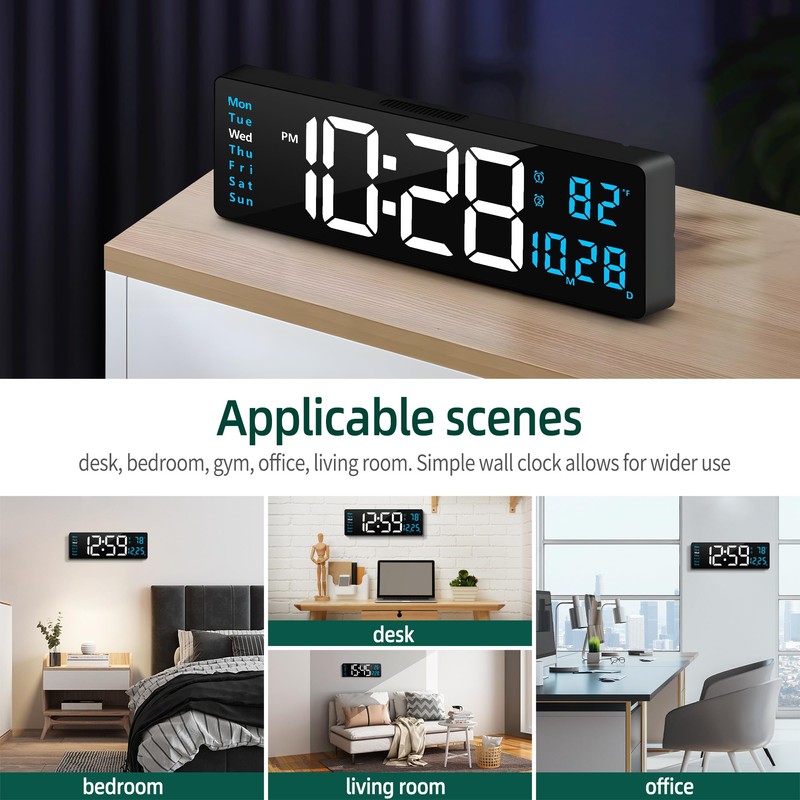 LEIKE 16" Large Digital Wall Clock Timer,Remote Control,2 Alarms, LED