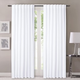 Cotton Duck White Curtain 96 Inches Long 2 Panel Set - Back Tab Top Curtain for Farmhouse, Living Room, Bedroom, Shower, Home, Kitchen, Door, Window - 50 Inch Width & 96 Inch Length
