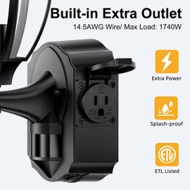 OYKYOHEI Porch Lights with Outlet, Motion Sensor Outdoor Lights, Updated Dusk to Dawn Exterior Lighting Fixtures, Waterproof Anti-Rust Aluminum Outside Light for House Entryway Garage, Black