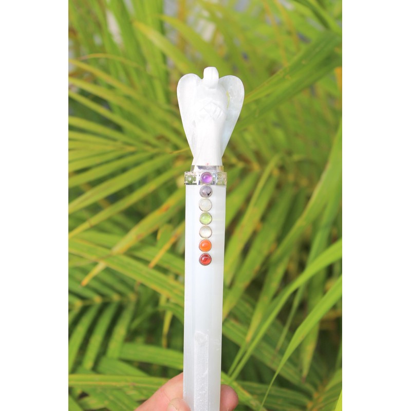 Jet International Selenite Angel Chakra Wand Stick Approx. 6.5 inch