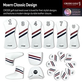 CRODE Golf Club Head Covers Premium Leather for Iron(9pcs/Set), Driver, Fairway Wood, Hybrid, Blade Putter, and Mallet Putter Cover Fit Most Brands (FairwayWood&Hybrid-4)