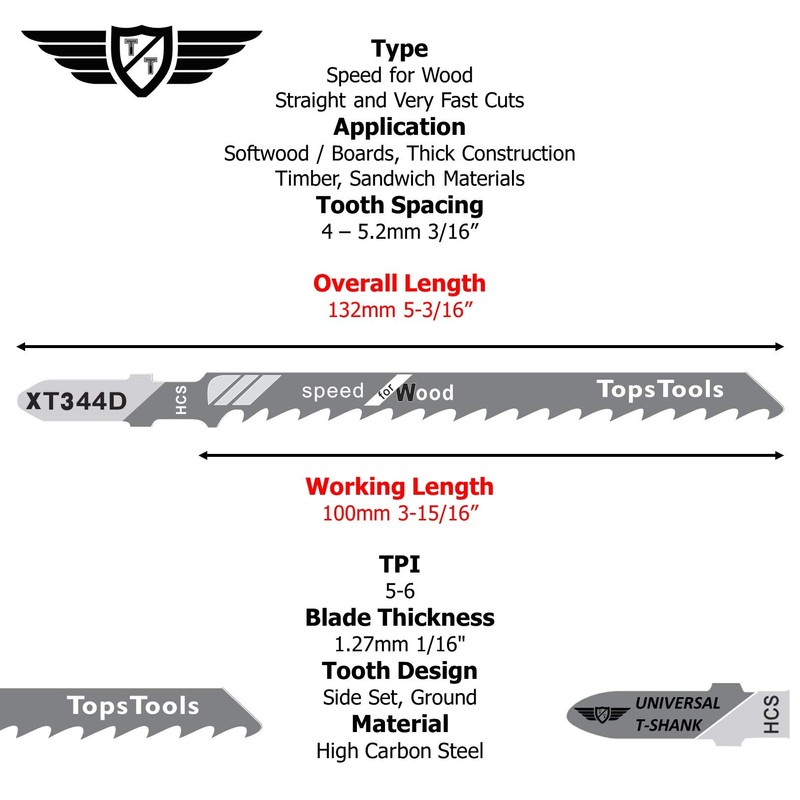 25 x TopsTools JSTTX344D_5 XT344D 132mm Jigsaw Blades Designed for