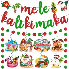 Hawaiian Christmas Decorations, Glitter Colorful Mele Kalikimaka Banner, Tropical Christmas Decorations, Mele Kalikimaka Decorations for Hawaiian Tropical Tiki Christmas Party