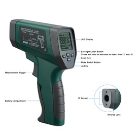Inkbird Infrared Thermometer Multipurpose Temperature Gun, -58℉~1022℉ (-50℃～550℃), Not for Human,Backlit Display,Non-contact Temperature Gun with High/Low Temperature Alarm, Adjustable Emissivity（Green)
