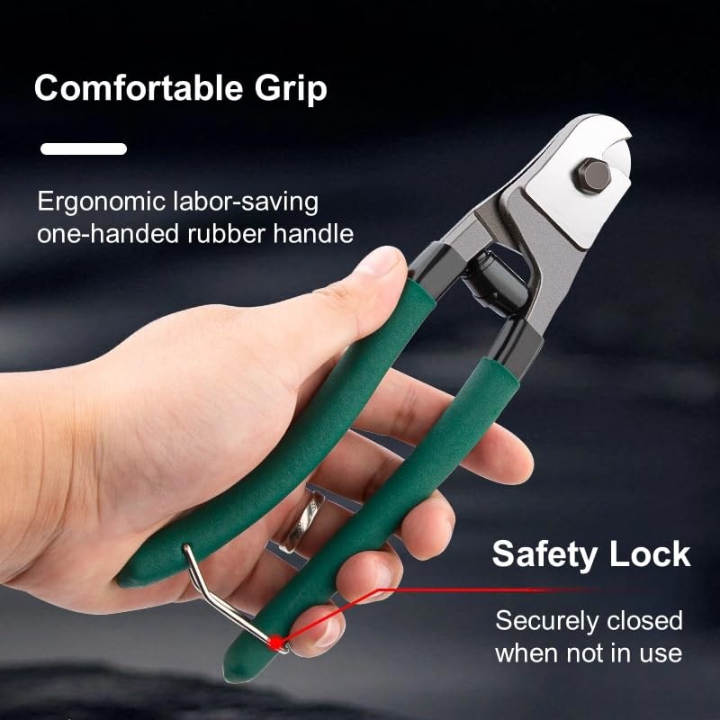 Professional Steel Wire Cutters, Heavy Duty, Black and Green Handle