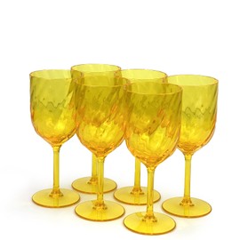 Yalin Set of 6 Unbreakable 15 oz Acrylic Plastic Wine and Water Tumbler Stackable Goblets. (Yellow, 15 oz)