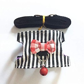 Hypeety Small Animal Harness Vest and Leash Set Soft Mesh Small Pet Harness Hamster Rabbit Chest Back Outdoor Leash Traction Rope for Ferret Guinea Pig Kitten Clothes Accessory (S, Black Stripe)